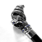 Carica l&#39;immagine nel visualizzatore di Gallery, Fantastica impugnatura argentata - Serpente su ramo e cristalli di zaffiro
