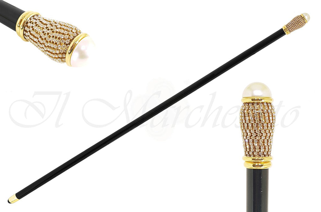 Refined Walking Cane with crystals and pearl - il-marchesato