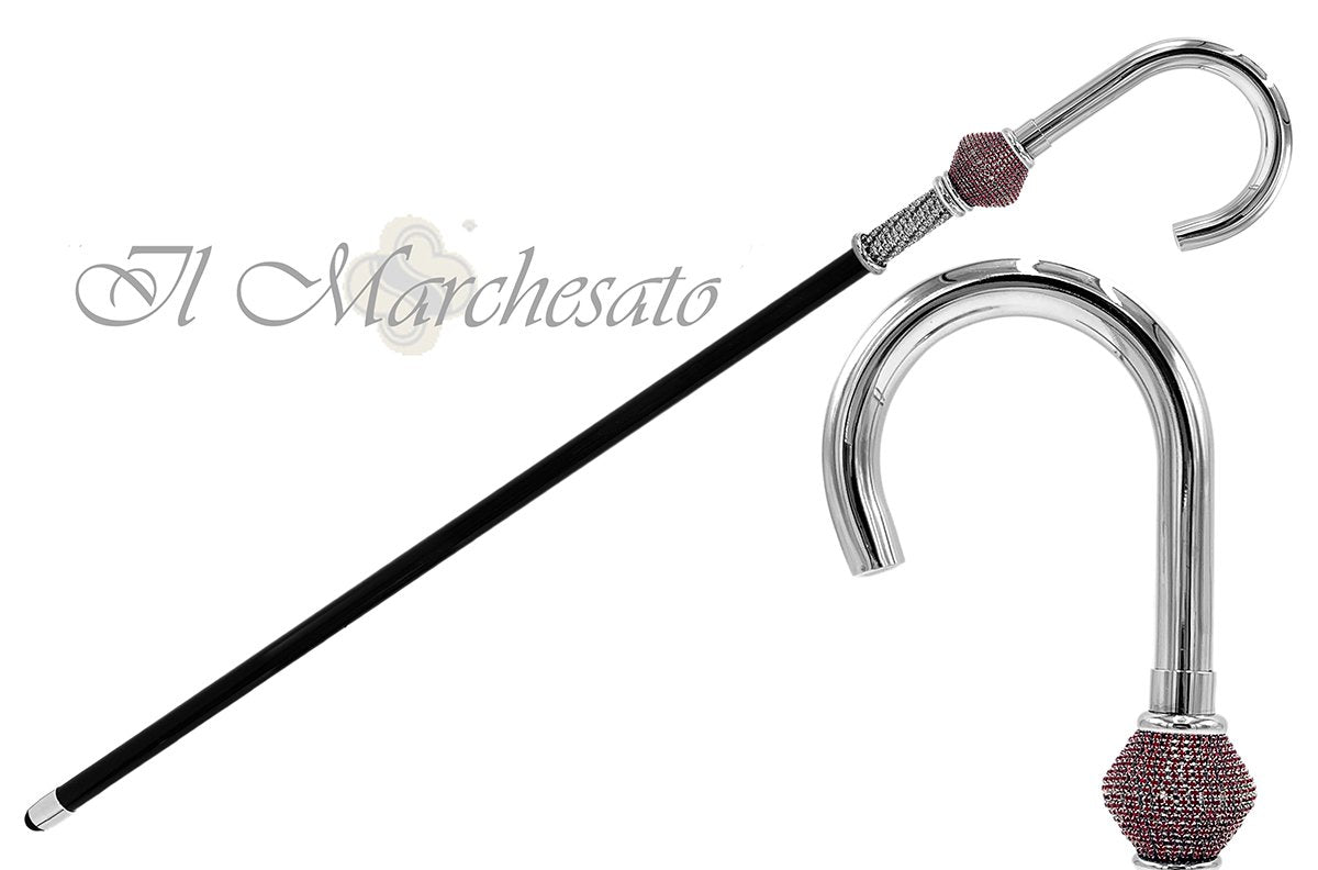 Special Handmade Walking stick - Siam and white crystal - il-marchesato
