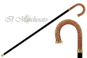 Red Siam crystals - 24K goldplated Walking stick - il-marchesato