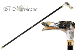 Walking Stick with a Hand-Enamelled Dog's Head on 24k Gold - il-marchesato