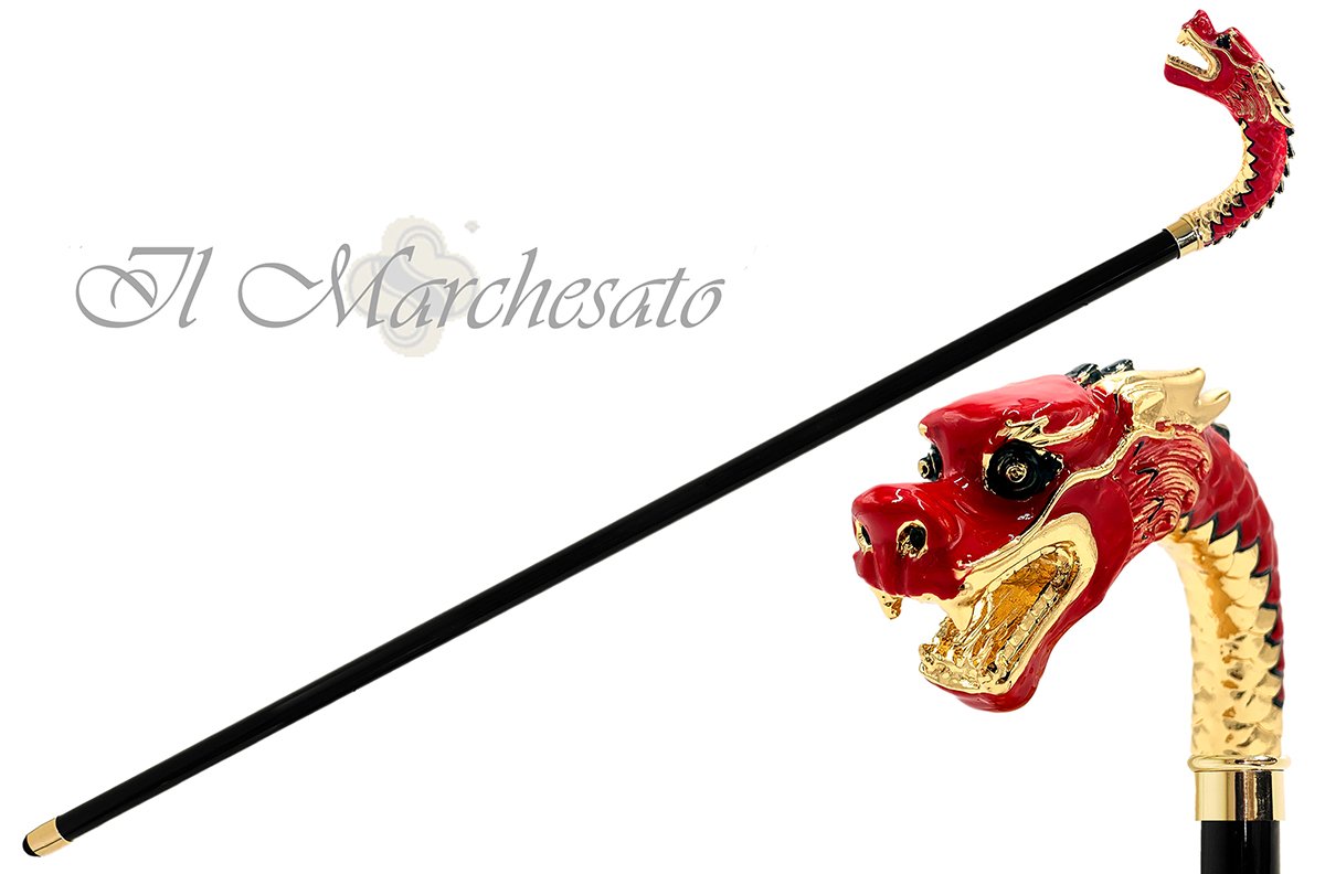 Majestic Hand-Enamelled handle on 24k Gold - Dragon - il-marchesato