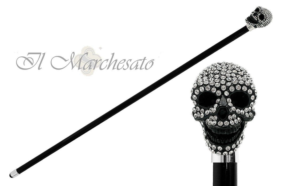 il Marchesato Lux Black Skull Cane Encrusted with Hundreds Swarovski Cristals - il-marchesato